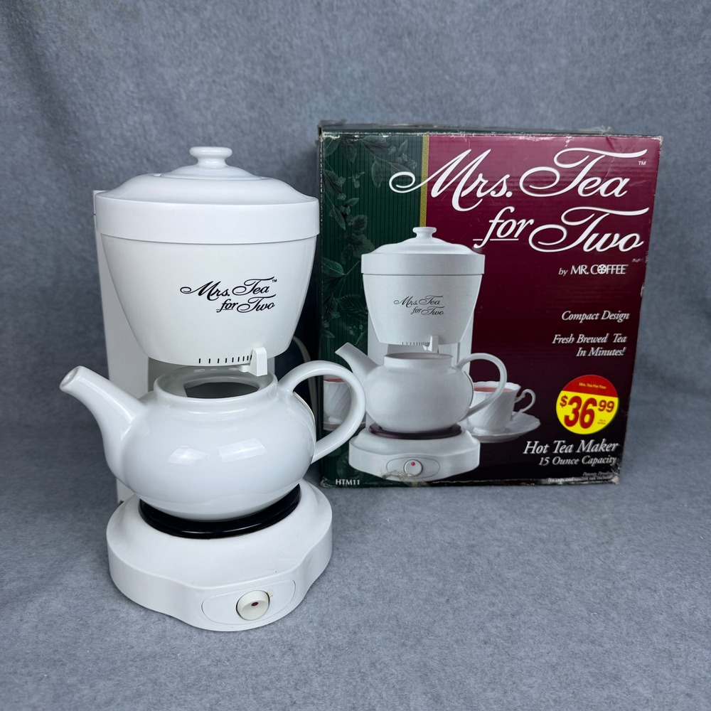 Vtg Mr. Coffee Mrs. Tea for Two Hot Tea Maker HTM11 White 15oz Ceramic Pot
